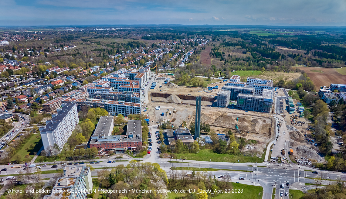 21.04.2023 - Luftbilder von der Baustelle Alexisquartier und Pandion Verde in Neuperlach